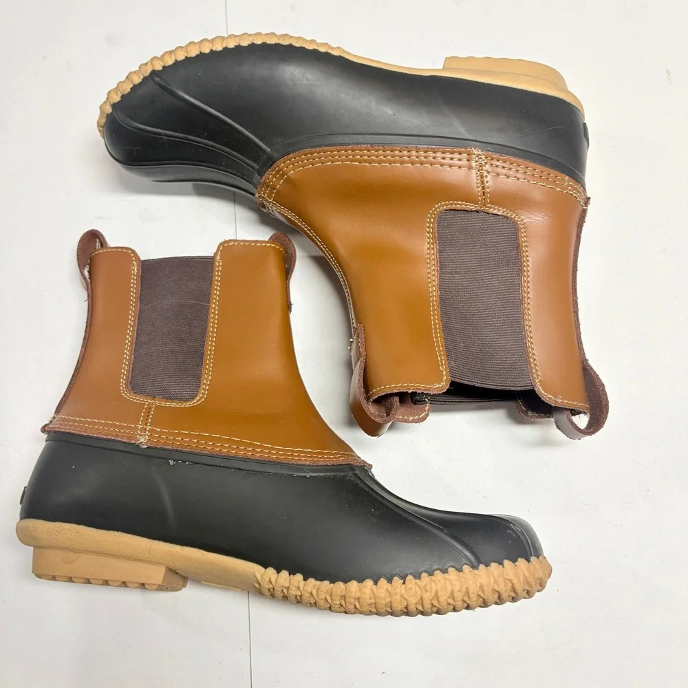 Lands End Leather Rubber Chelsea Duck Boots Mens 9 Brown Black Waterproof Rain